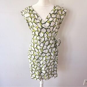 Diane Von Furstenberg Women 100% Linen Geometric Wrap Dress Large Quiet Luxury
